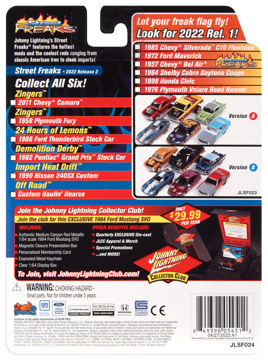 Johnny Lightning Street Freaks 1990 Nissan 240SX (Import Heat/Drift) ( Red & Yellow Smoke Show Graphics) 1:64 Scale Diecast