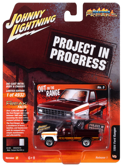 Johnny Lightning Street Freaks 1984 Ford Ranger (Project in Progress) (Medium Canyon Red w/White Mismatched Panels) 1:64 Scale Diecast