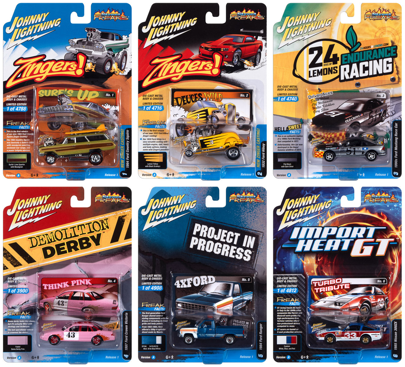 Johnny Lightning Street Freaks 2023 Release 1 Set A (6-Car Sealed Case) 1:64 Scale Diecast