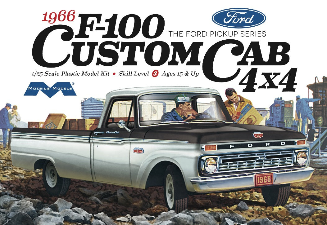 Moebius 1966 Ford F100 Custom Cab 4 x 4 Pickup 1:25 Scale Model Kit
