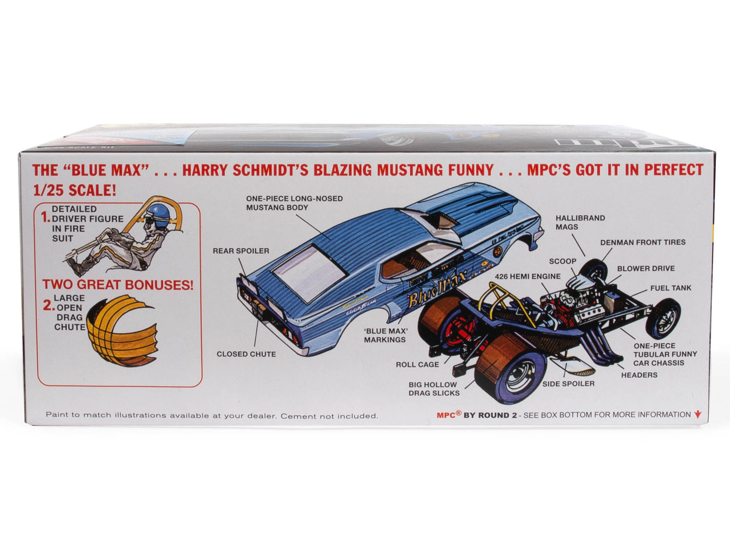 MPC Blue Max Long Nose Mustang Funny Car 1:25 Scale Model Kit