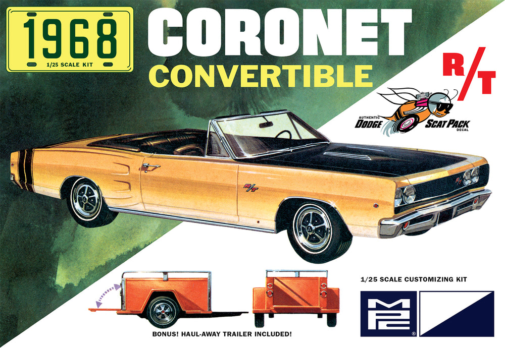 MPC 1968 Dodge Coronet Convertible w/Trailer 1:25 Scale Model Kit