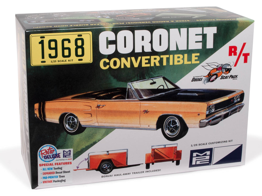 MPC 1968 Dodge Coronet Convertible w/Trailer 1:25 Scale Model Kit