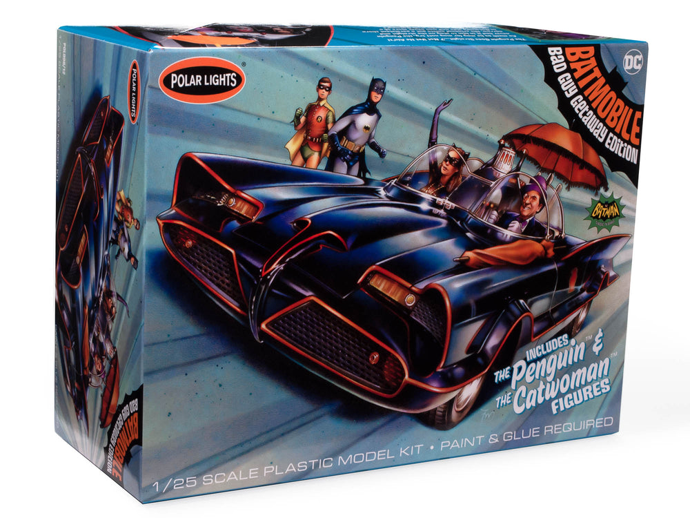 Skill 2 Model Kit 1966 Batmobile Bad Guy Getaway Edition Penguin Catwoman  Figures Batman 1966-1968 TV Series 1/25 Scale Model Polar Lights POL998