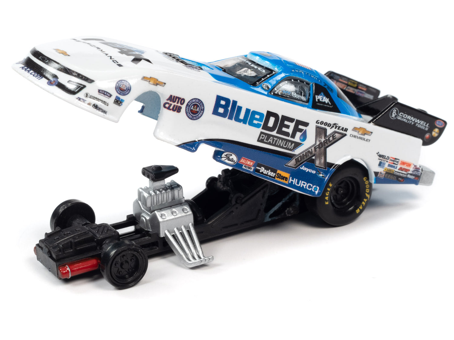 Racing Champions 2021 John Force Blue Def Camaro FC (White & Blue w/Race Graphics) 1:64 Diecast