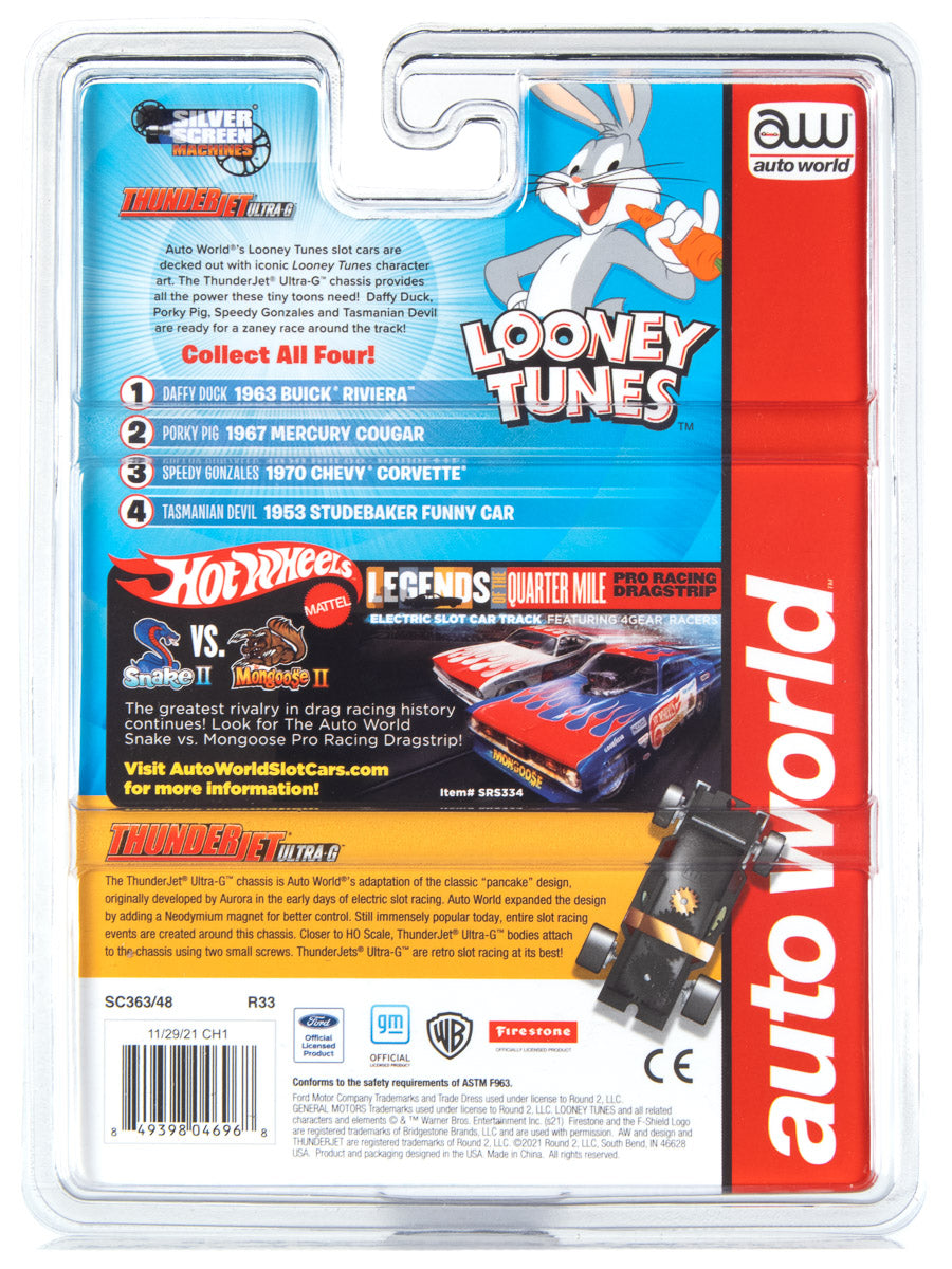 Auto World Thunderjet R33 Porky Pig - 1967 Mercury Cougar HO Scale Slot Car