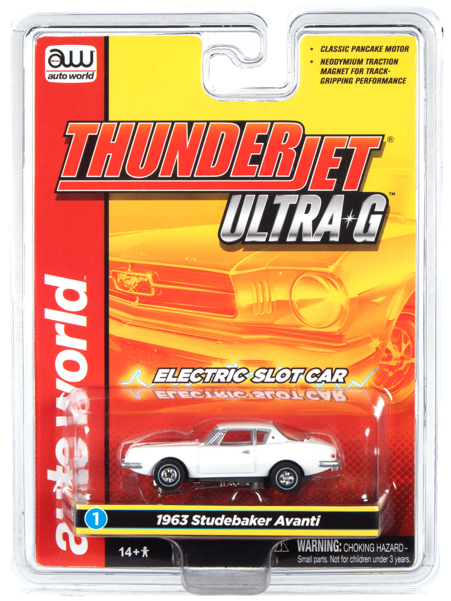 Auto World Thunderjet R34 1963 Studebaker Avanti (White) HO Scale Slot Car