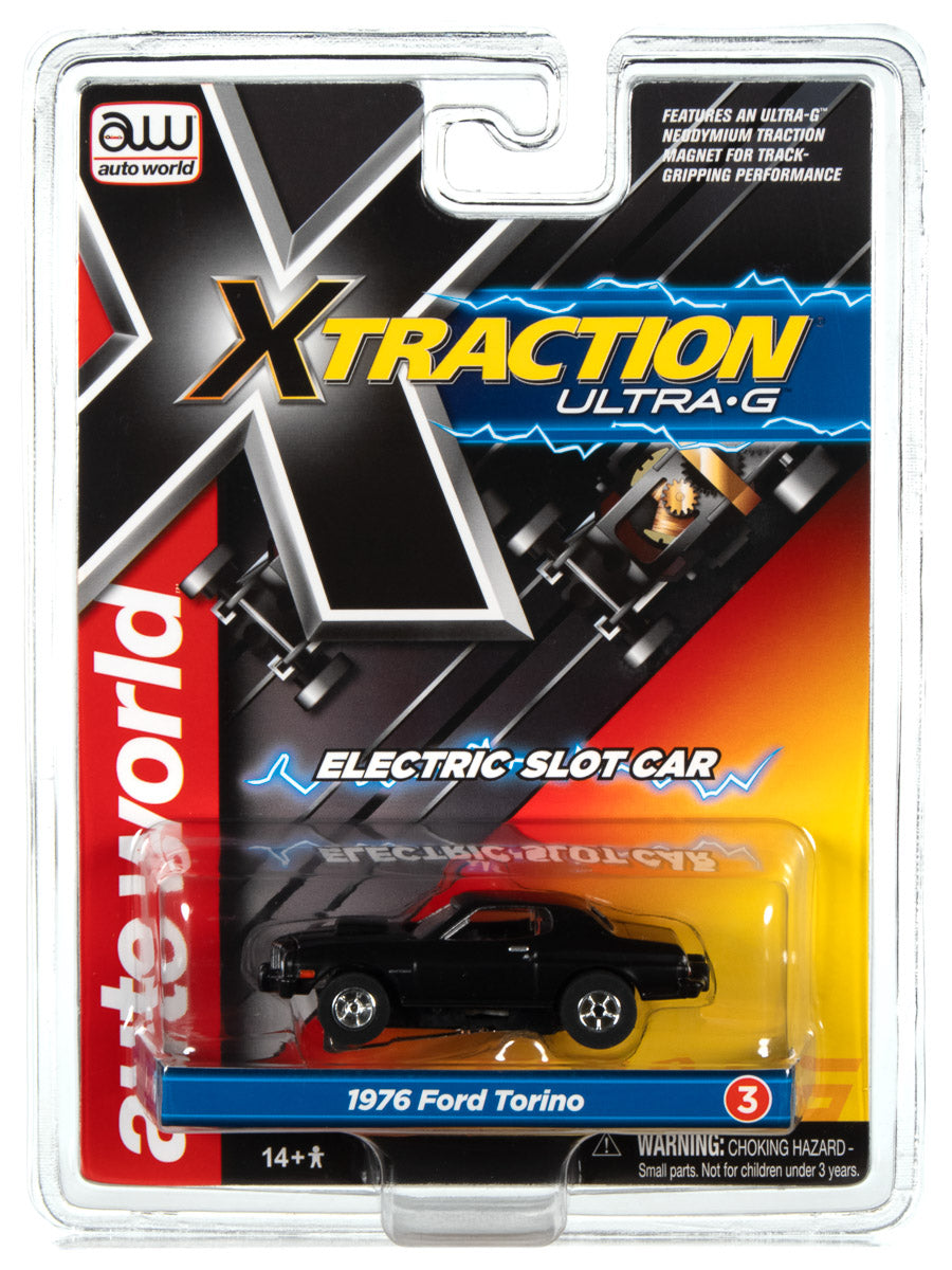 Auto World Xtraction R34 1976 Ford Torino (Black) HO Scale Slot Car