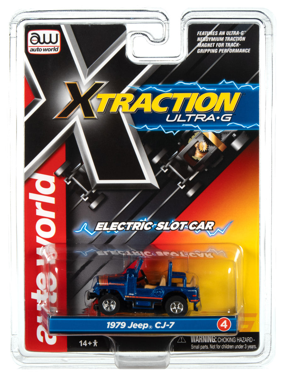 Auto World Xtraction R34 1979 Jeep CJ-7 (Blue) HO Scale Slot Car
