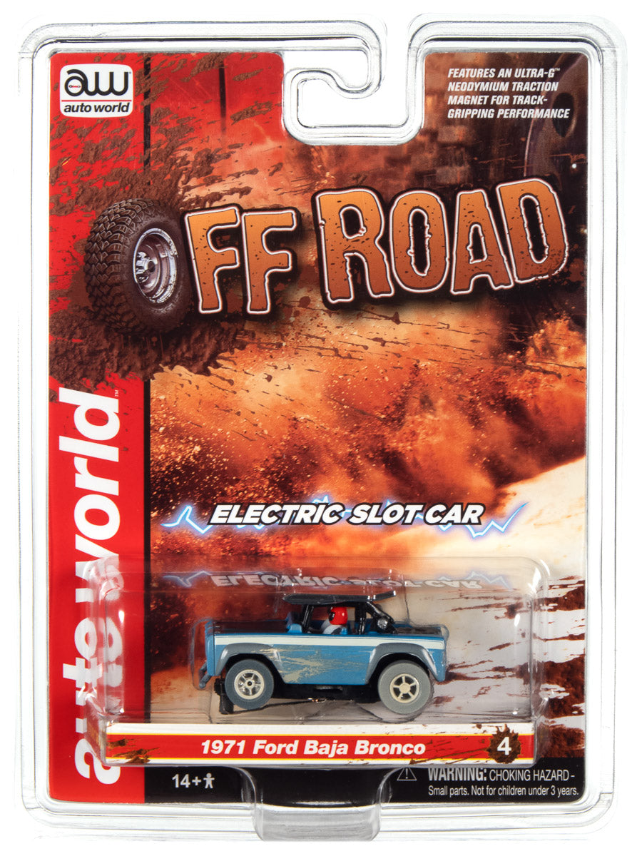 Auto World Xtraction 1971 Ford Baja Bronco (Blue) HO Scale Slot Car