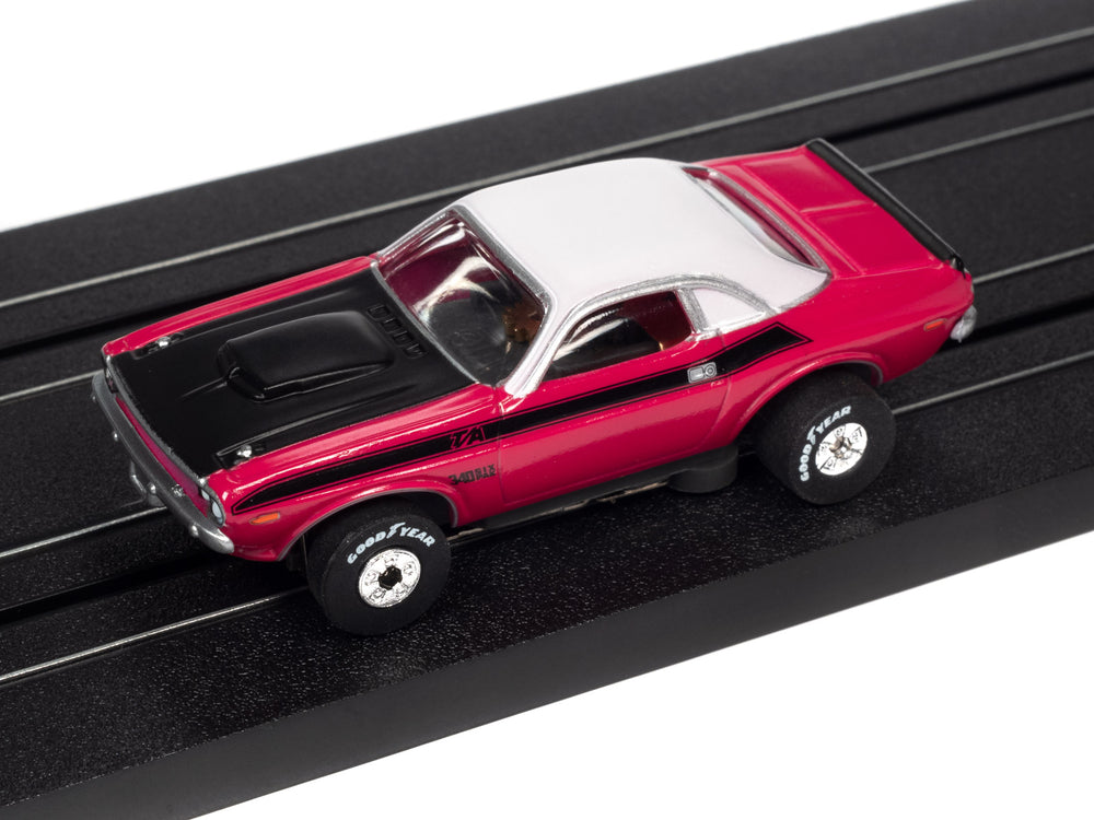 Auto World Thunderjet OK Used Cars 1970 Dodge Challenger T/A Panther (Pink)  HO Scale Slot Car