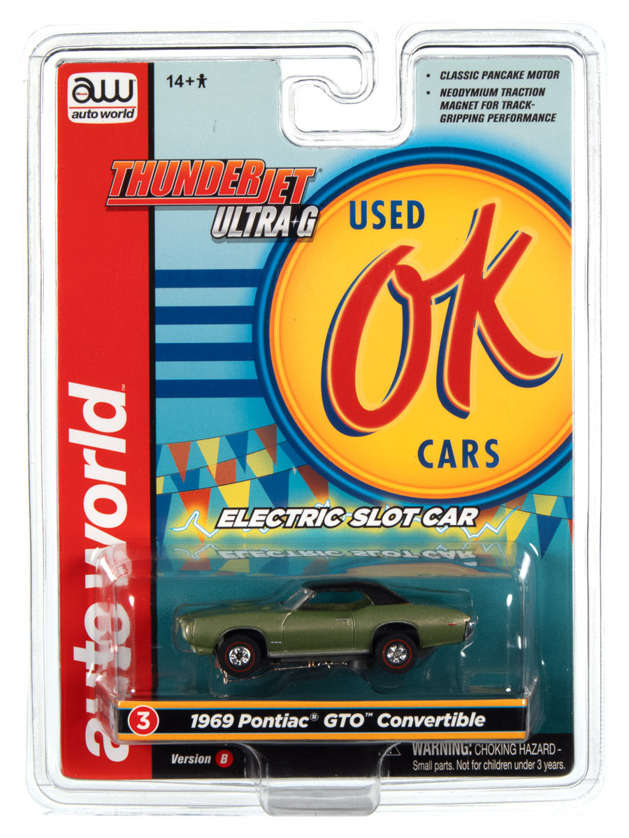 Auto World Thunderjet OK Used Cars 1969 Pontiac GTO Convertible (Green) HO Scale Slot Car