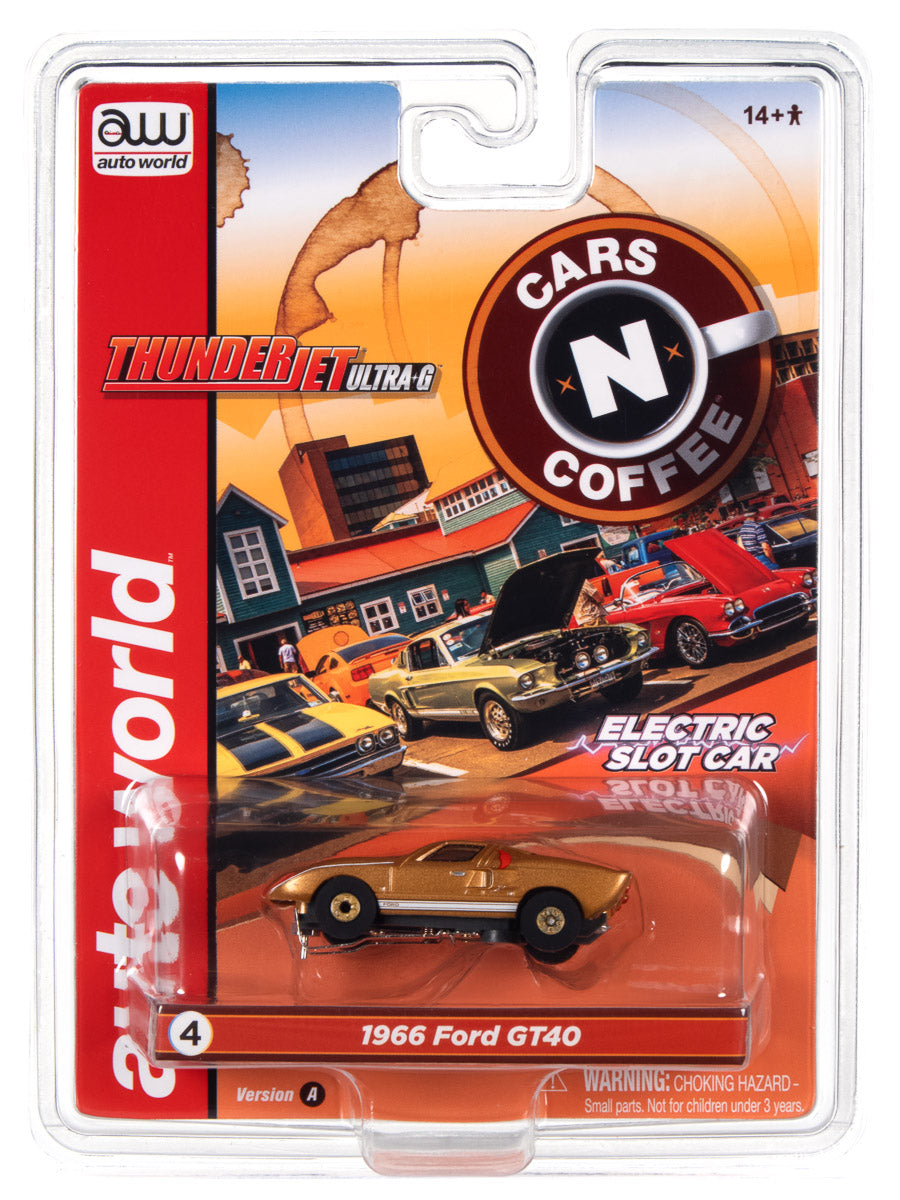 Auto World Thunderjet Cars N Coffee 1966 Ford GT40 (gold) HO Scale Slot Car