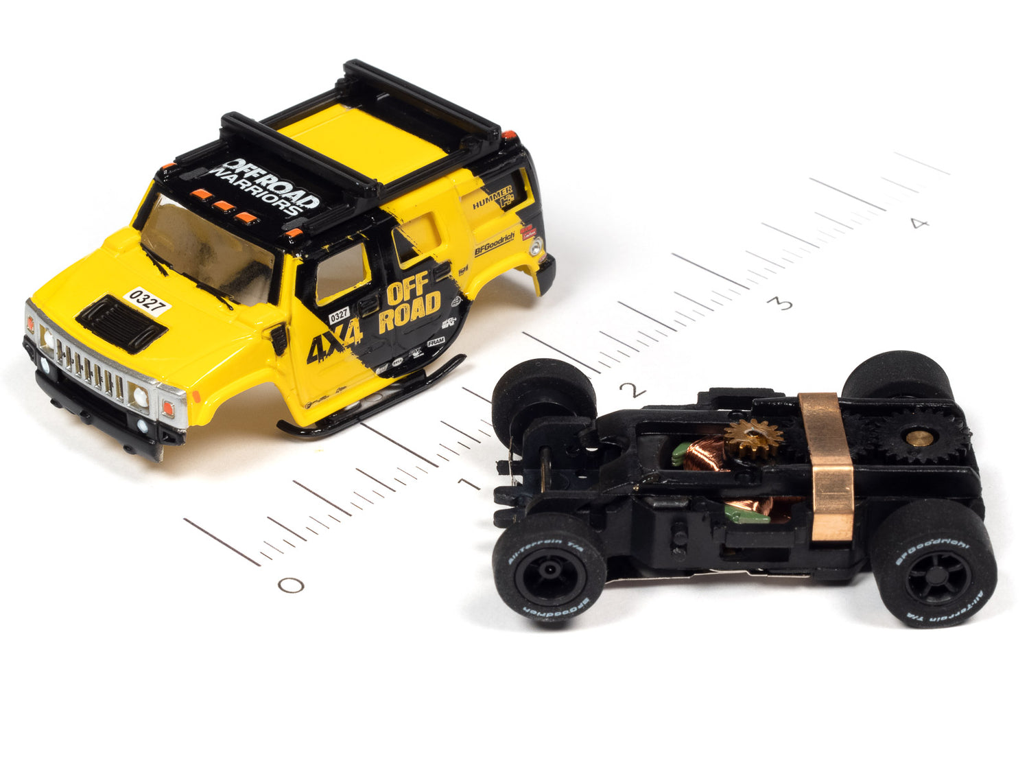 Auto World Xtraction Off Road 2005 Hummer H2 (Yellow) HO Scale Slot Car