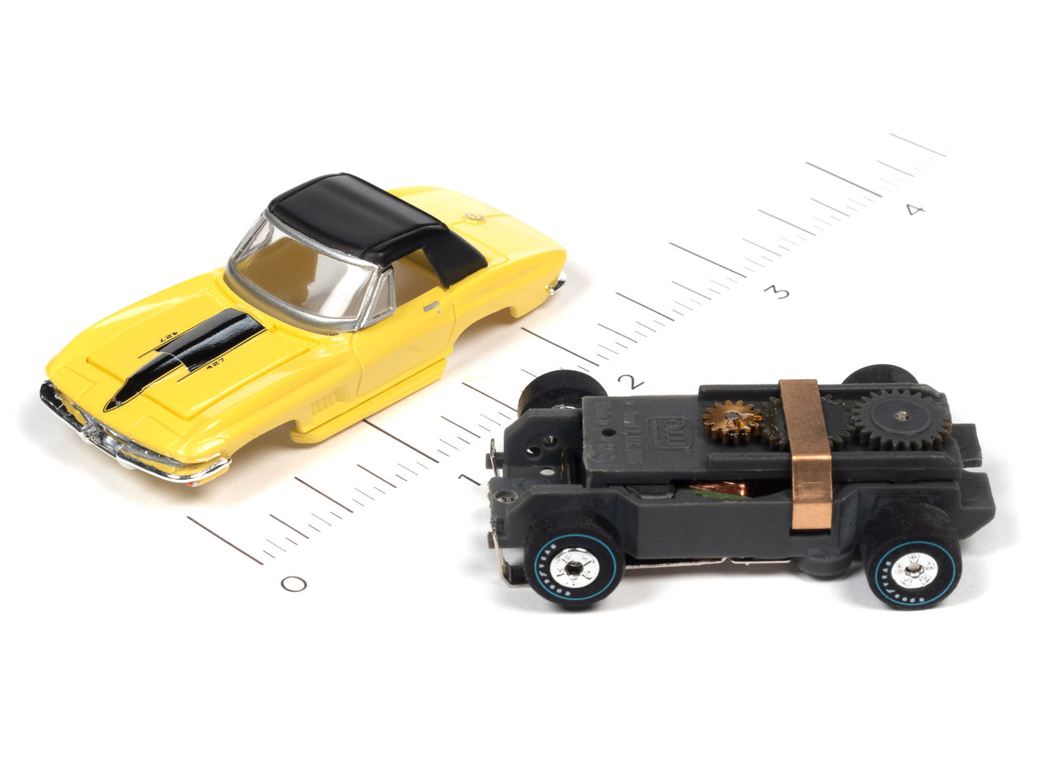 Auto World Thunderjet OK Used Cars 1967 Chevrolet Corvette (Yellow) HO Scale Slot Car
