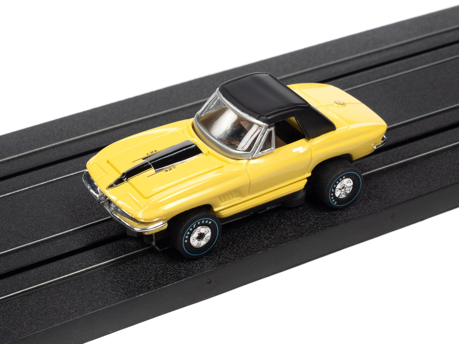 Auto World Thunderjet OK Used Cars 1967 Chevrolet Corvette (Yellow) HO Scale Slot Car