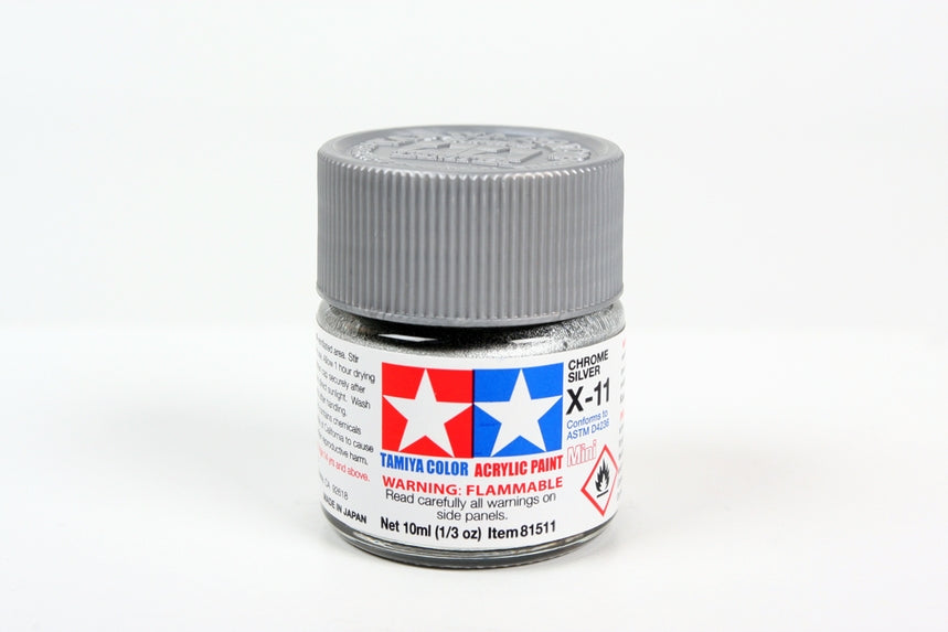 Tamiya Acrylic Mini X11, Chrome Silver 10ml Bottle