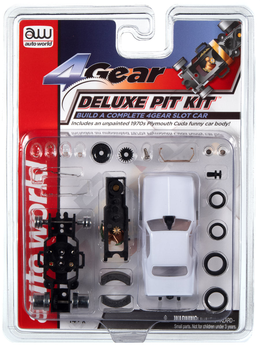 Auto World 4 Gear Deluxe Pit Kit (w/Plymouth Funny Car Body) HO Scale Slot Car