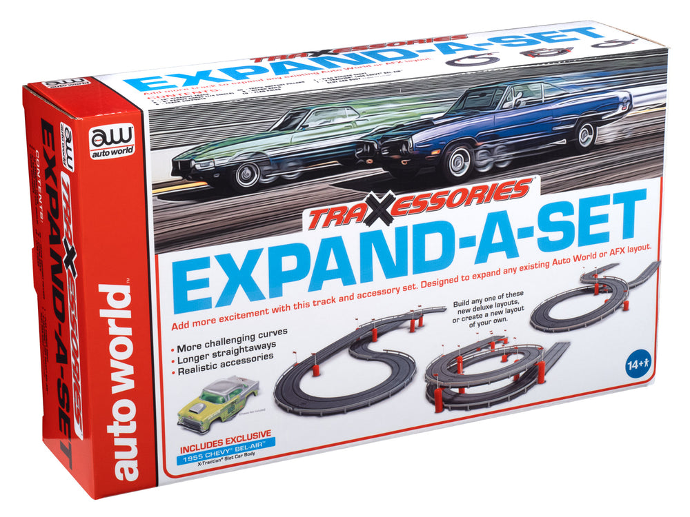 Auto World 7' Track & Accessory Expand-A Set w/XT 1955 Chevy Bel Air Gasser Body HO Scale