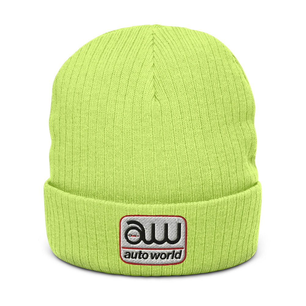 AUTO WORLD LOGO PRINTED RIBBED KNIT BEANIE