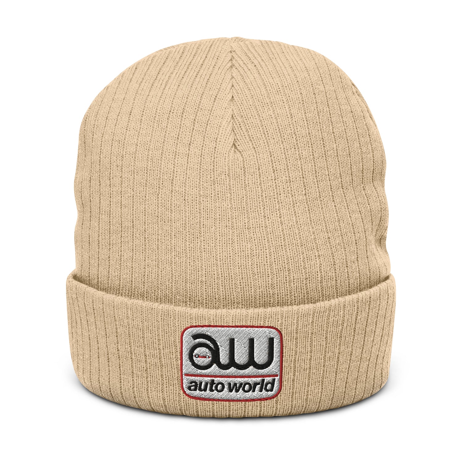 AUTO WORLD LOGO PRINTED RIBBED KNIT BEANIE