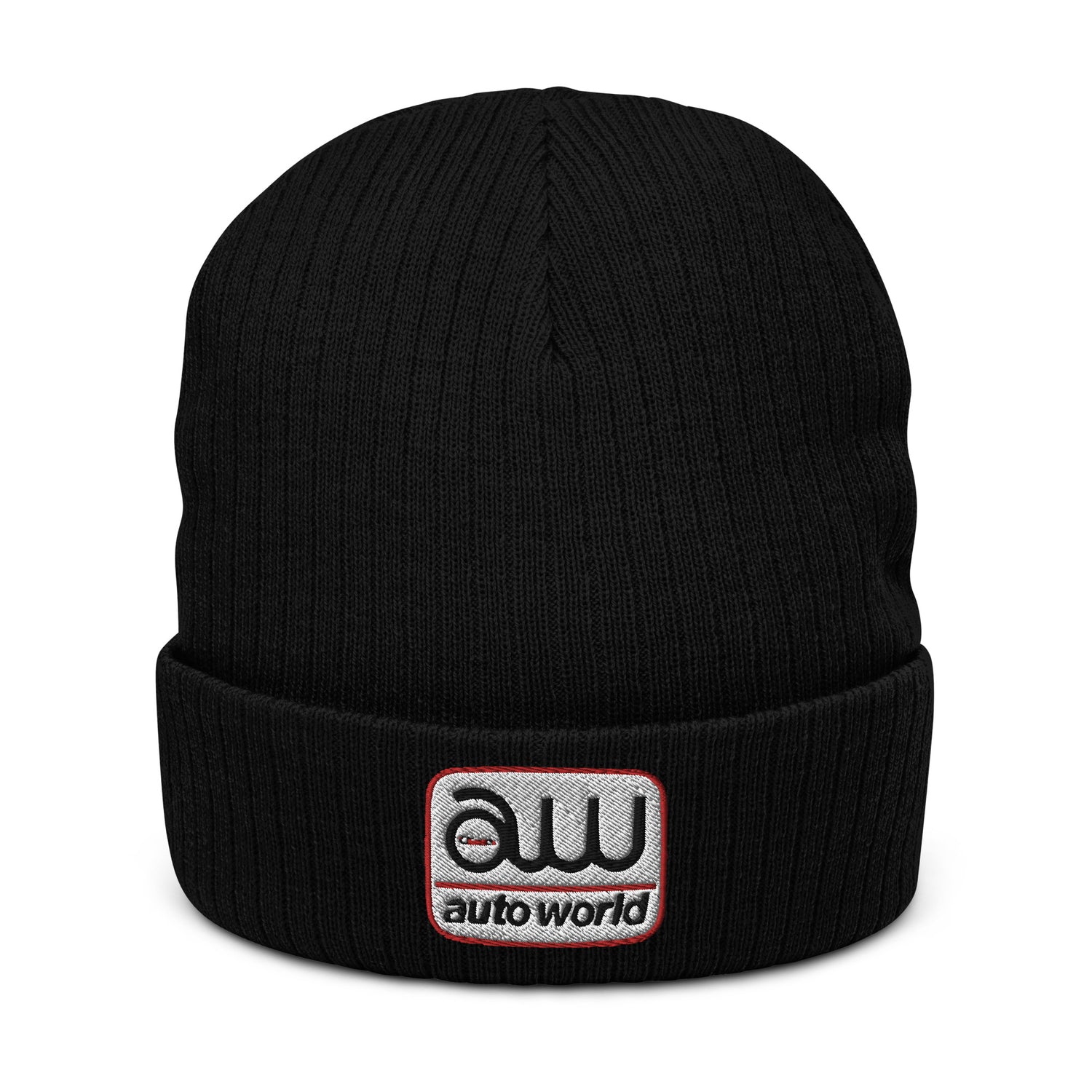 AUTO WORLD LOGO PRINTED RIBBED KNIT BEANIE