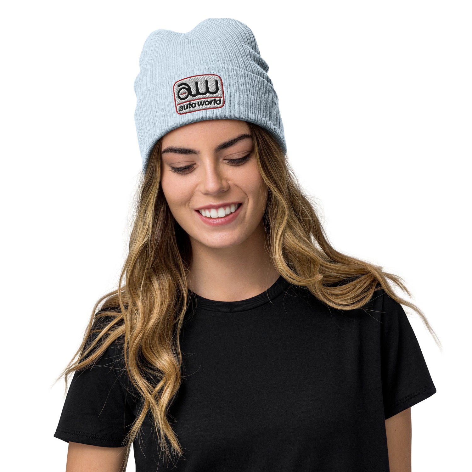 AUTO WORLD LOGO PRINTED RIBBED KNIT BEANIE