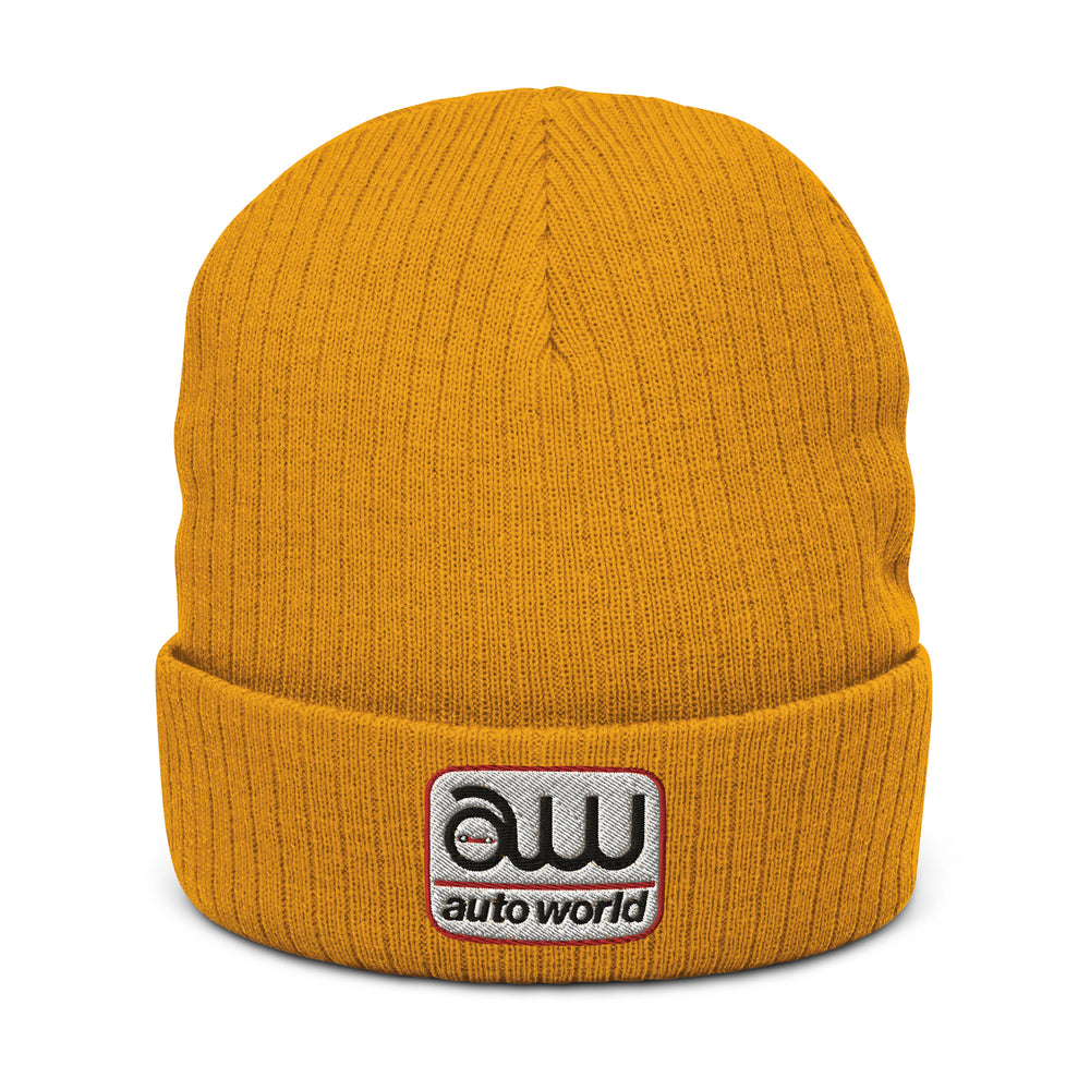 AUTO WORLD LOGO PRINTED RIBBED KNIT BEANIE