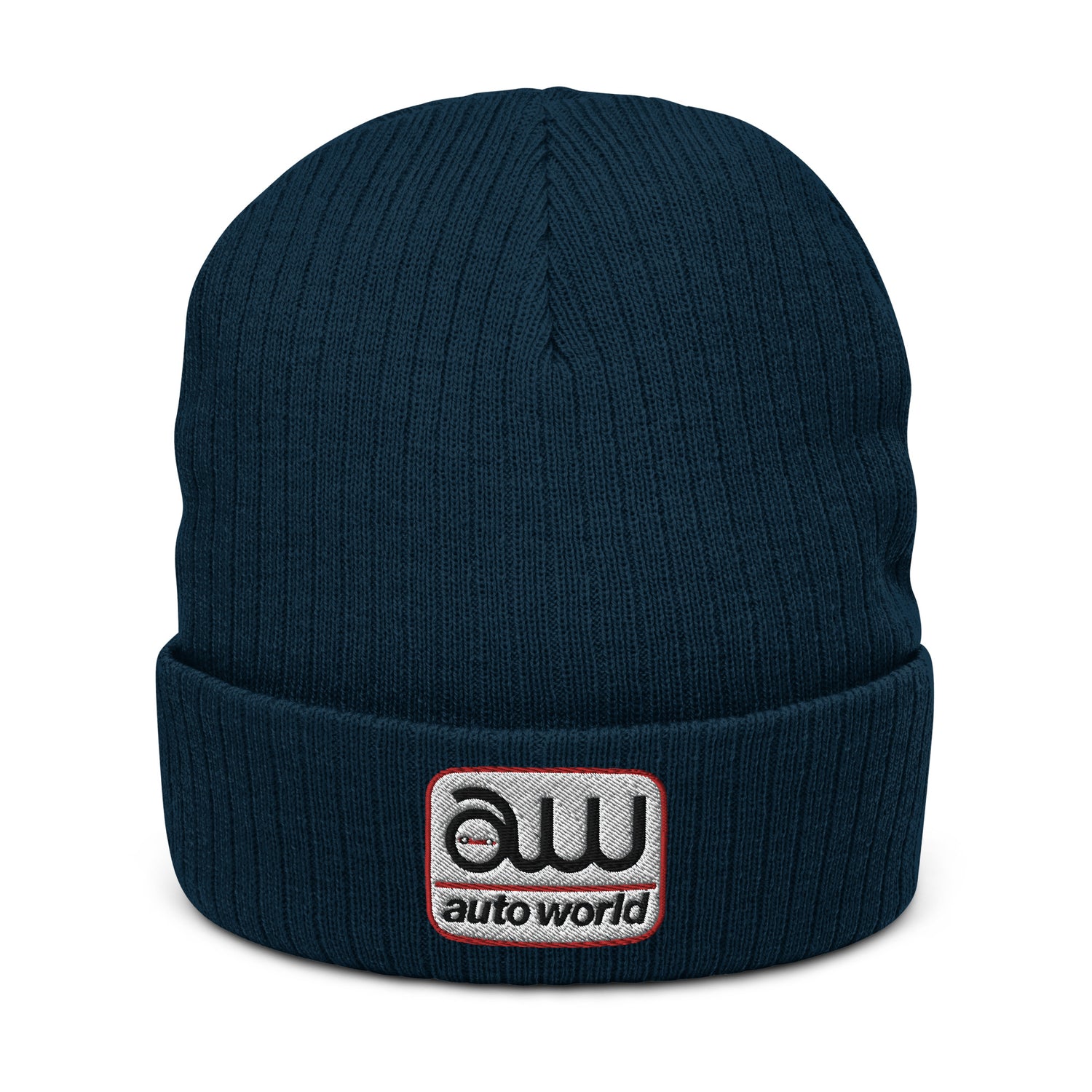 AUTO WORLD LOGO PRINTED RIBBED KNIT BEANIE