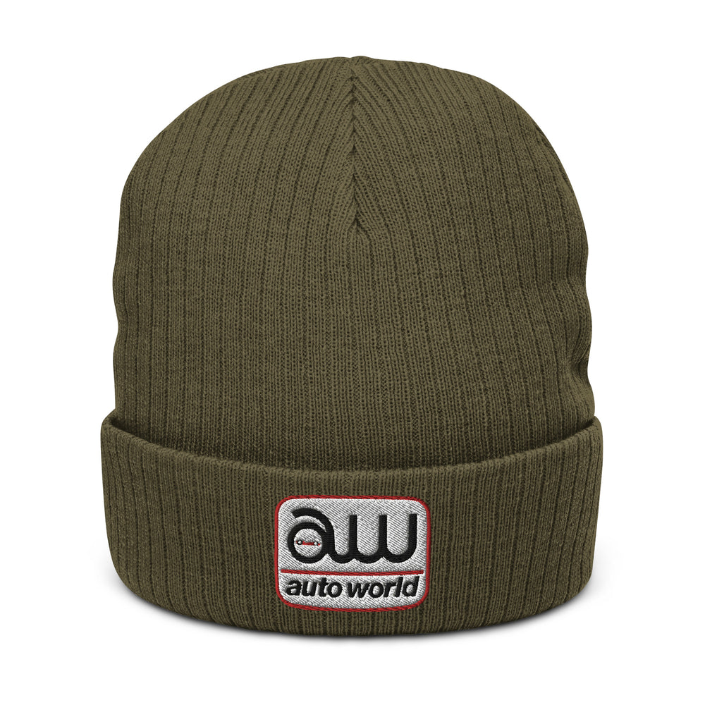 AUTO WORLD LOGO PRINTED RIBBED KNIT BEANIE